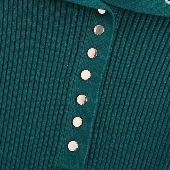 Zara-Lapel Solid Ribbed Knitwear Cropped Sweater - Picture 5 of 9